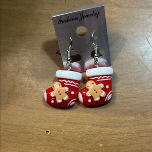Red Gingerbread Christmas Earrings